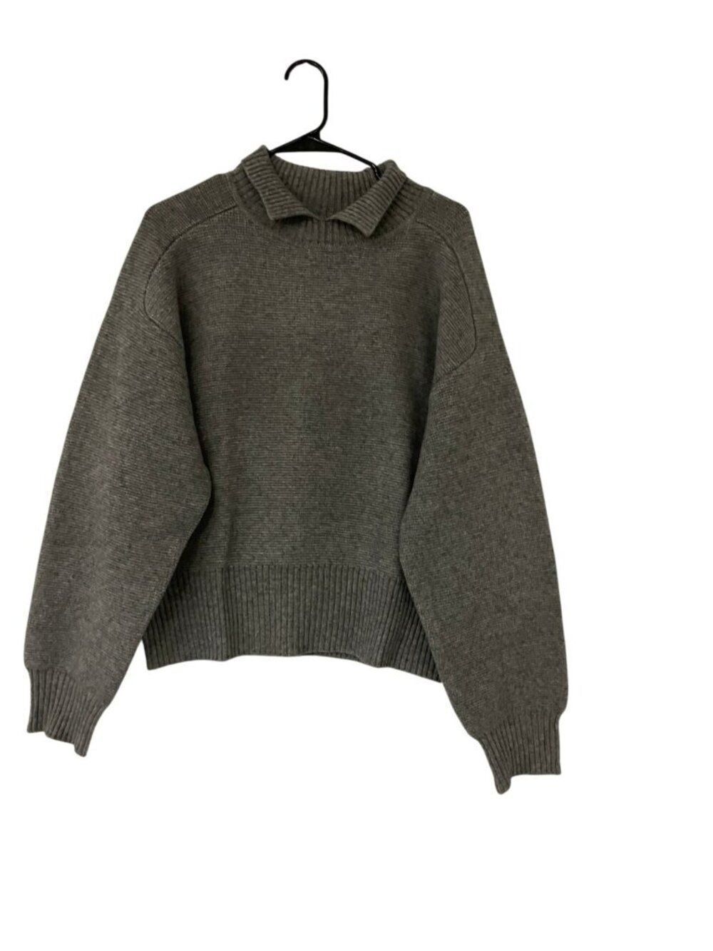 Zara Women Polo Ribbed Sweater XL Knitted Gray Long Sleeve Pullover 8146/112 NWT